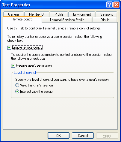 User profile dependent session settings