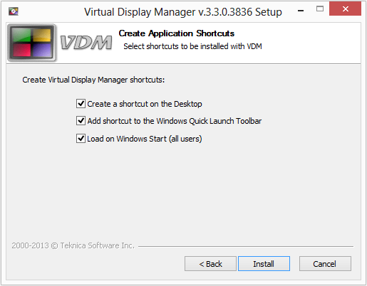 Shortcut creation and auto start options Shortcut creation and auto start options