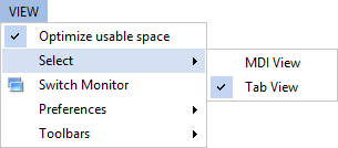 View menu - selecting session view configuration